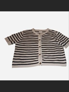 H&M Cream and Black Striped Knit Button Cardigan